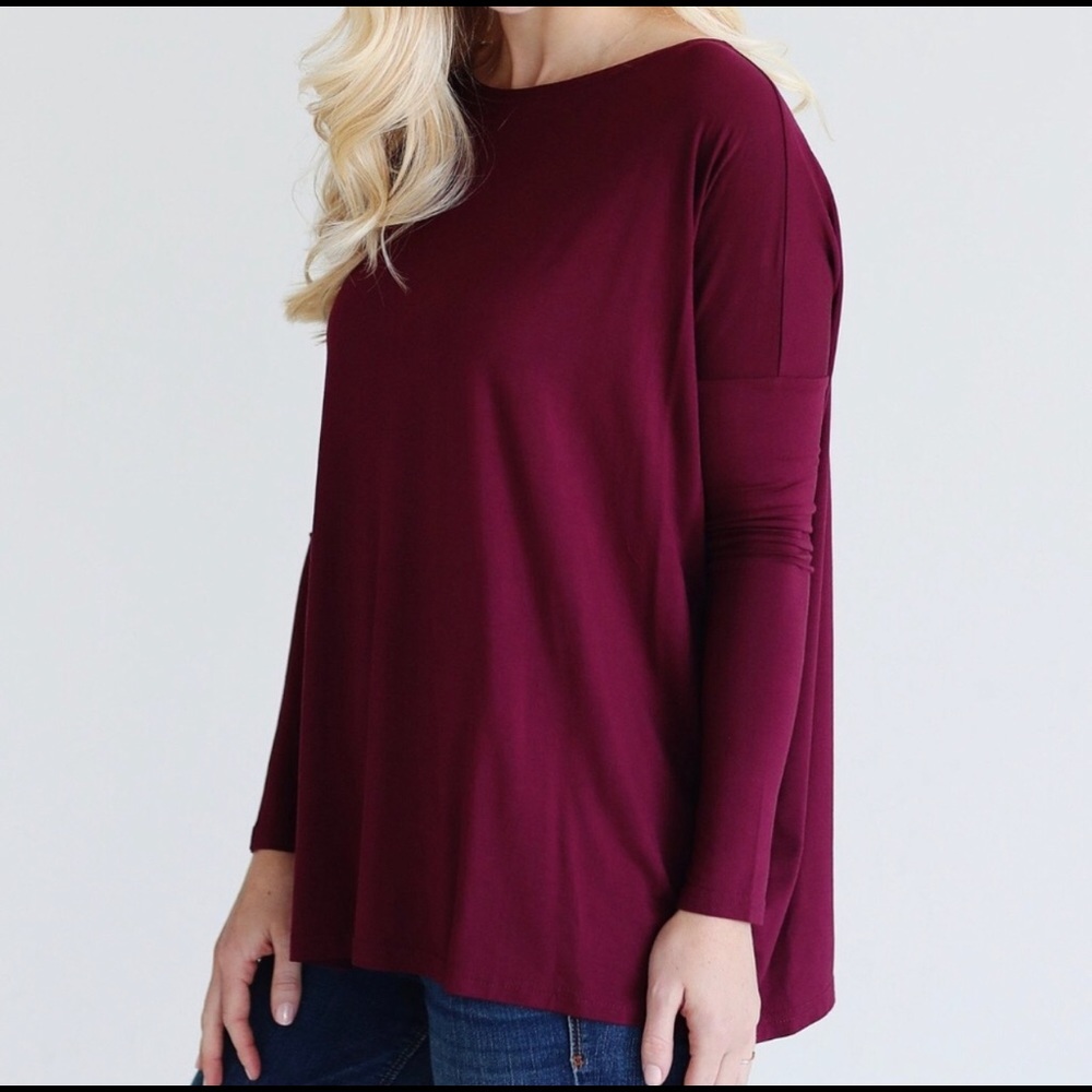 Julie Billiart PIKO Top Deep Red Maroon Sz S